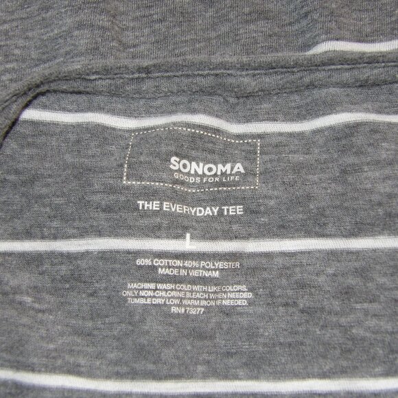 Sonoma Gray & White Striped Tee Shirt Size Large - Picture 5 of 5